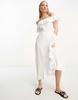 River Island textured bardot frill midi dress in white