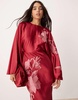 ASOS DESIGN exaggerated sleeve embroidered satin bias maxi dress in berry