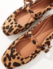 ASOS DESIGN Wide Fit Lottie Mary Jane ballet flats in leopard