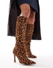 ASOS DESIGN Create heeled leather knee boots in leopard