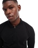 French Connection zip polo shirt in black