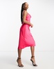 River Island Petite lace cowl neck slip dress in bright pink