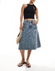 Cotton On seam detail awkward length midi denim skirt in blue crush