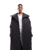 ASOS DESIGN waterfall collar double stitch quilt longline coat in black