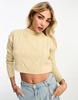 Cotton On ultra crop cable knit pullover in shortbread