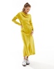 River Island Petite long sleeve seam detail midi dress in yellow