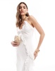 Bardot cami maxi dress with ruffle details in white