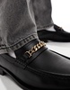 ASOS DESIGN loafers in black leather with square toe and gold chain