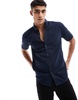 French Connection linen short sleeve navy shirt