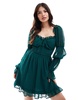 ASOS DESIGN textured milkmaid long sleeve sleeve shirred waist mini dress in pine green