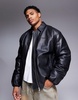 ASOS DESIGN premium real leather bomber jacket in black