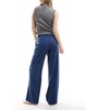 Object wide leg pants in dark denim blue