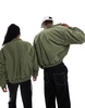 COLLUSION Unisex nylon bomber jacket in khaki