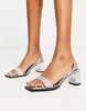 London Rebel sling back embellished block heel sandals in silver