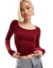 Motel long sleeve scoop neck top in red