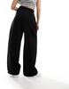 River Island pleated wide leg pants in black