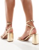 ASOS DESIGN Hampstead studded mid heel sandals in gold