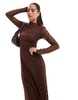 Bardot long sleeve lace maxi dress in chocolate