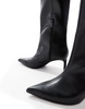 Bershka pointed toe faux leather calf length boots in black