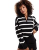 French Connection half zip cropped knitted sweater in black and white stripe