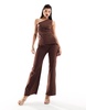 Vesper bengaline one shoulder asymmetric top in chocolate, part of a set