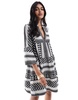 Accessorize patterned print mini beach kaftan in dark brown and white