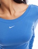 Nike mini-ribbed long sleeve scoop back top in star blue