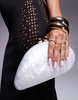 ASOS DESIGN pearlescent abstract clutch bag in white with crossbody chain strap