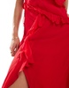 Mango frayed one shoulder midi dress in red