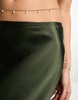 River Island satin slip maxi skirt in khaki