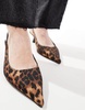 ASOS DESIGN Wide Fit Stroll slingback kitten heeled shoes in leopard