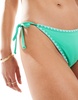 Cotton On tie side brazilian bikini bottom in green contrast stitch