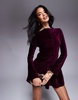 ASOS DESIGN dropped waist velvet cord mini dress in burgundy