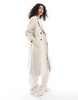 Bershka wool trench coat in stone