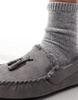 ASOS DESIGN moccasin slippers in gray with faux fur lining