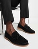 ASOS DESIGN tassel loafers in black suede leather with natural sole