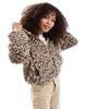 Bershka hooded faux fur jacket in leopard print