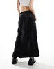 COLLUSION satin wrap slip skirt with tie waist in black