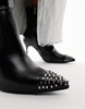 River Island heeled ankle boot with studded toe in black