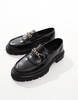 ASOS DESIGN chunky loafers in black leather with fringe and snaffle