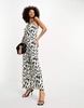 River Island leopard print tie strap wide leg jumpsuit in black and white