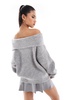 ASOS DESIGN oversized knitted off shoulder sweater in gray