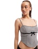 Motel bow detail plaid cami top in gray