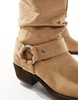 Bershka faux suede calf length boots in tan