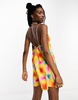 COLLUSION mini printed satin summer slip dress in multi