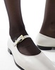 Walk London Bella Ballerinas In Off White Grain Leather