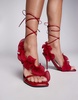 ASOS DESIGN night-time ruffle detail heeled sandals in dark red