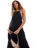 Free People square neck tiered midaxi dress in black