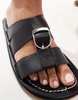 Free People leather buckle detail flat sandals in black