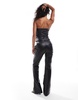 Bershka faux leather flared pants in black